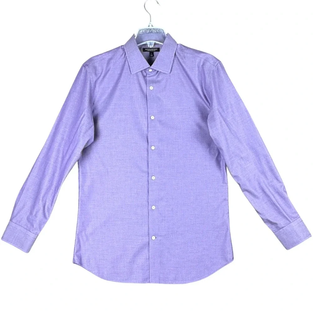 Banana Republic Men's L Purple Non-Iron Slim Fit Dress Shirt Cotton Work Casual‎